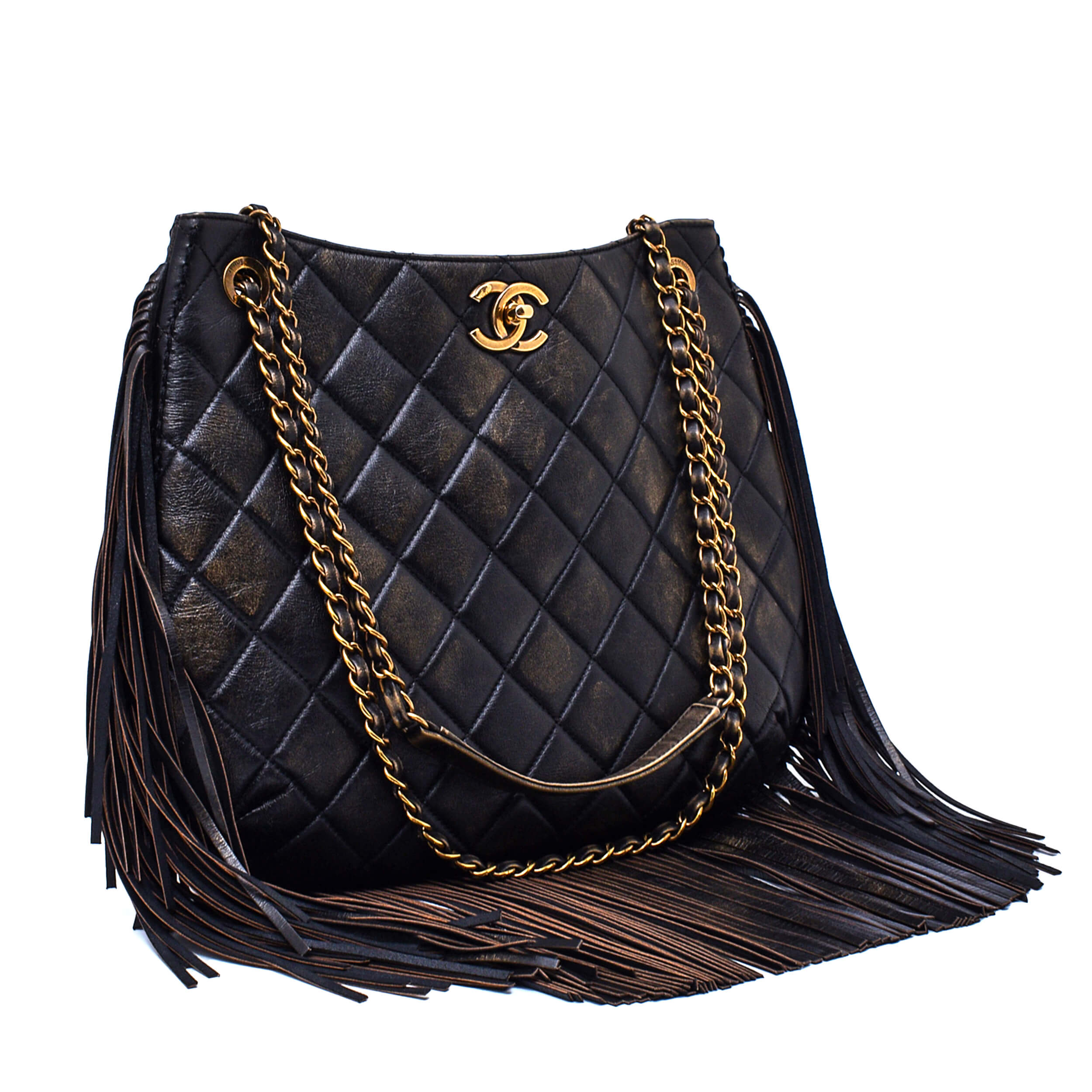 Chanel - Bronze Quilted Calfskin Leather Paris Dallas Metiers Fringe Hobo Bag